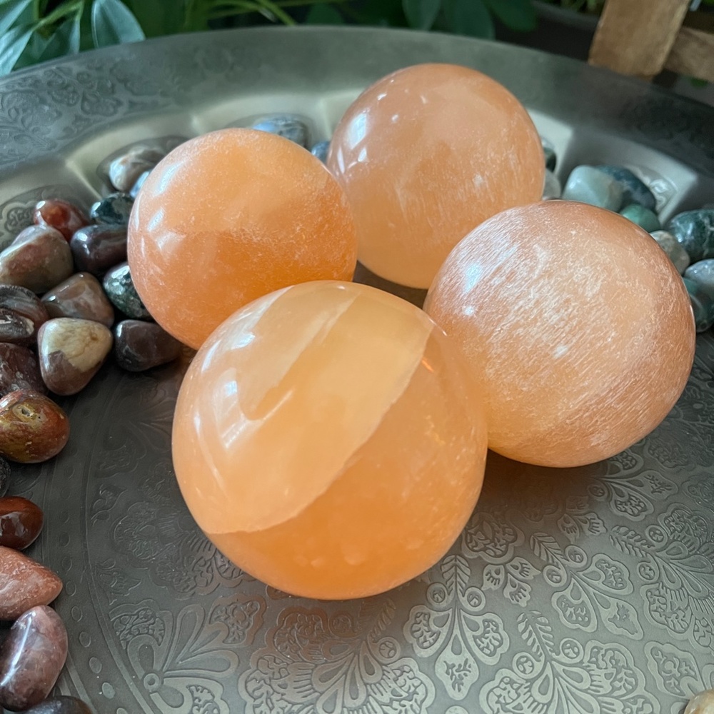 Medium Pink/Orange Selenite Sphere with Color Changing Light (One)